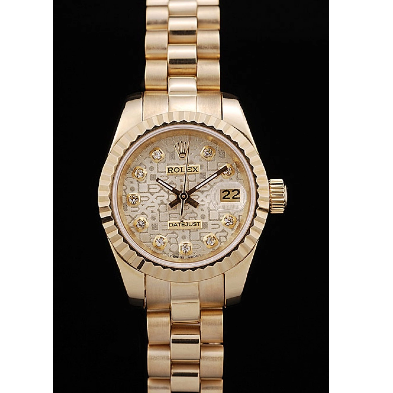 Best AAA Replica Sites Rolex Bezel Pattern Dial DateJust Ribbed Gold Gold 0630